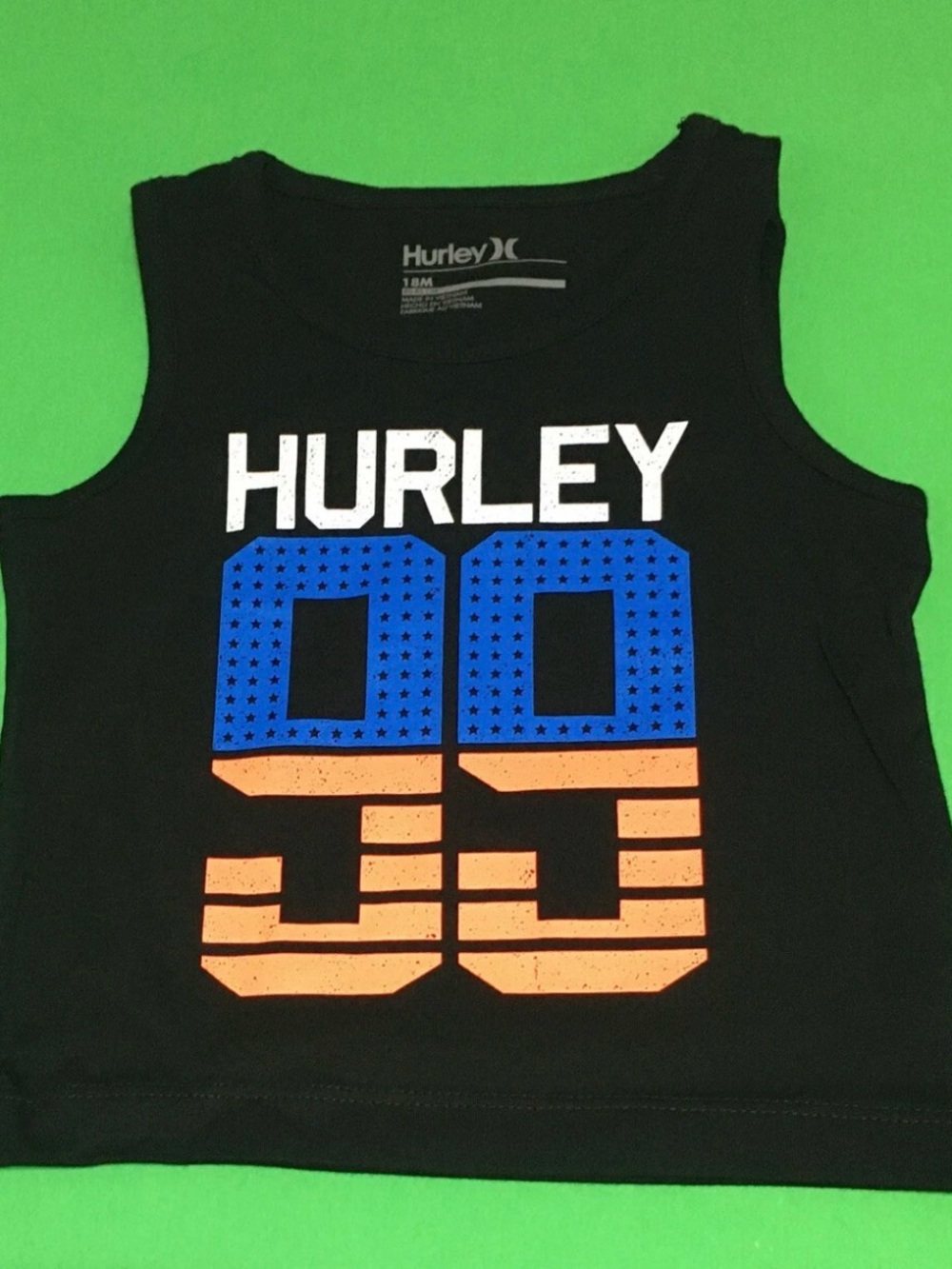 Hurley Baby Black Tank Top with Blue and Orange '99' Graphic 18 Months